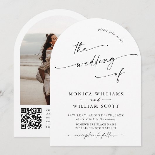 Eenvoudige Elegante Minimalistische Wedding QR-cod Kaart (Voorkant / Achterkant)