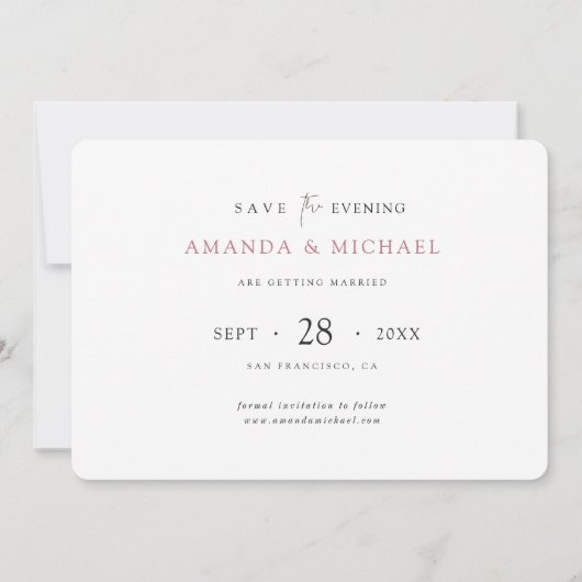 Eenvoudige elegante modern sparen de Avond Save The Date (Achterkant)