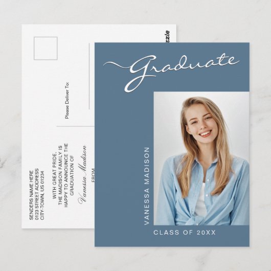 Eenvoudige elegante moderne Afstudeerder foto aank Briefkaart (Voorkant / Achterkant)