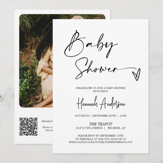 Eenvoudige Elegante Moderne Baby shower QR Code Fo Kaart (Voorkant / Achterkant)