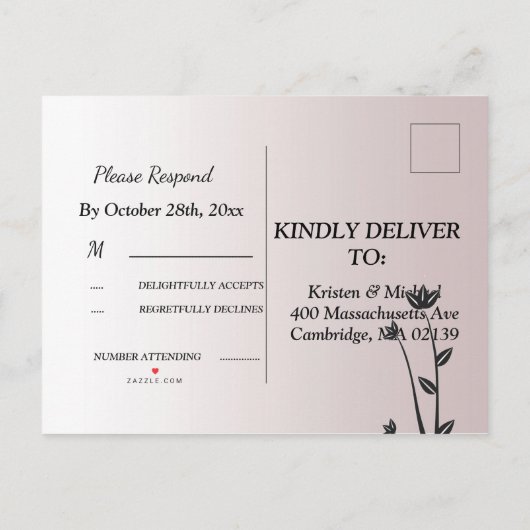 Eenvoudige Elegante Moderne bladeren rsvp Uitnodig Uitnodiging Briefkaart (Achterkant)