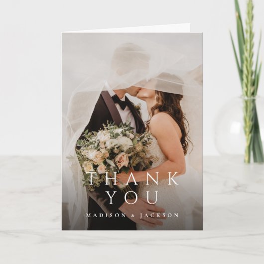 Eenvoudige elegante moderne bruiloft verticale fot bedankkaart (Voorkant)