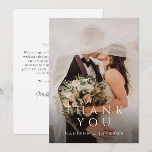Eenvoudige elegante moderne bruiloft verticale fot bedankkaart (Voorkant / Achterkant)