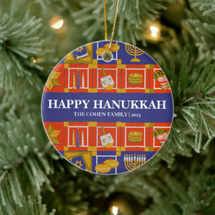 Eenvoudige Elegante Moderne Chanoeka familie Foto Keramisch Ornament