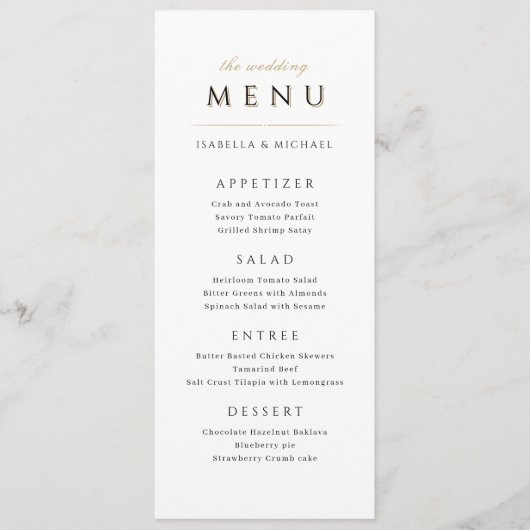 Eenvoudige elegante moderne classy Luxury Wedding Menu (Voorkant)