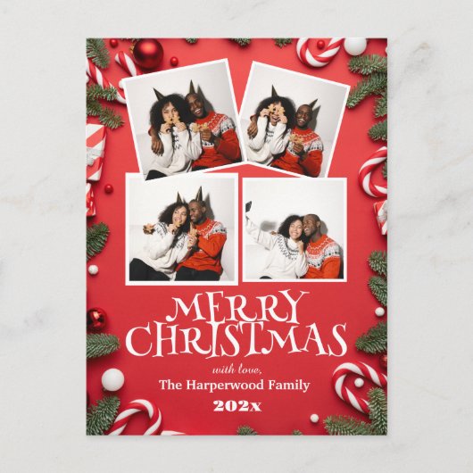 eenvoudige elegante moderne familie kerstfoto feestdagenkaart (Voorkant)