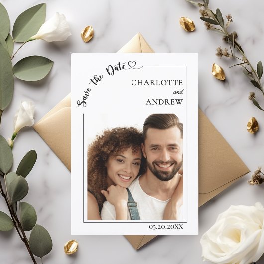 Eenvoudige elegante moderne foto bruiloft Save the Date