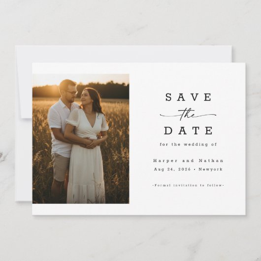 Eenvoudige Elegante Moderne Foto Huwelijk QR Code Save The Date (Voorkant)