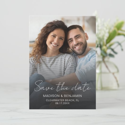 Eenvoudige Elegante Moderne Foto QR Code Trouwen Save The Date (Staand voorkant)