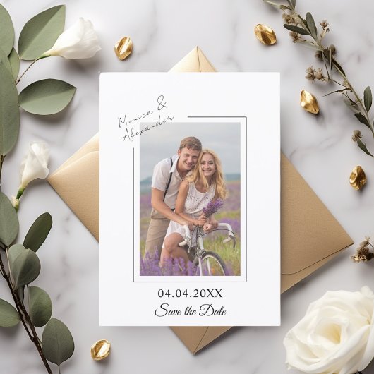 Eenvoudige elegante moderne foto trouw Save the Da Date