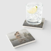 Eenvoudige Elegante Moderne Foto Trouwkaart Save t Stenen Onderzetter (Zijkant)