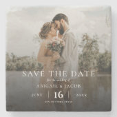 Eenvoudige Elegante Moderne Foto Trouwkaart Save t Stenen Onderzetter (Voorkant)