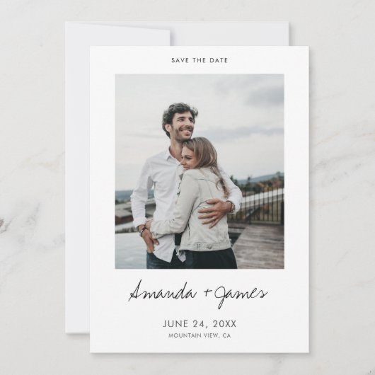 Eenvoudige elegante moderne foto Verloving bruilof Save The Date (Voorkant)