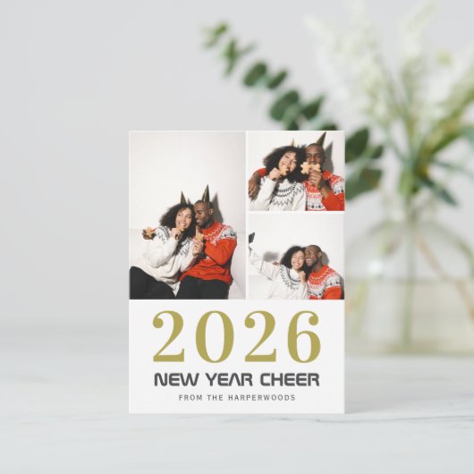 Eenvoudige Elegante Moderne Gelukkig Nieuwjaar 3 f Feestdagenkaart (Staand voorkant)