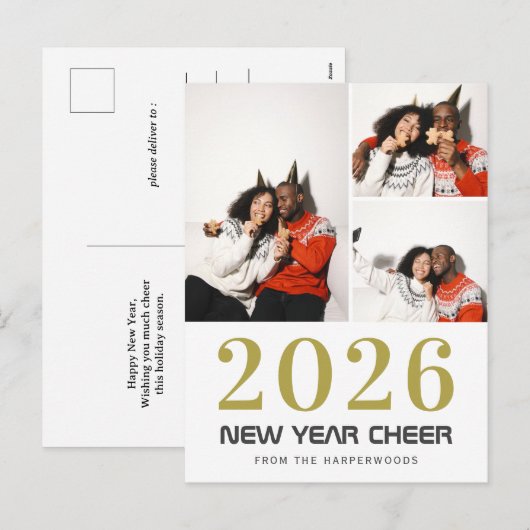 Eenvoudige Elegante Moderne Gelukkig Nieuwjaar 3 f Feestdagenkaart (Voorkant / Achterkant)