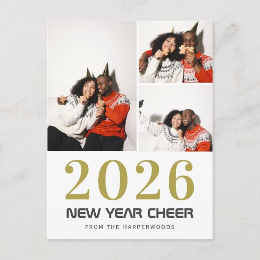 Eenvoudige Elegante Moderne Gelukkig Nieuwjaar 3 f Feestdagenkaart (Voorkant)