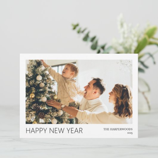 Eenvoudige Elegante Moderne Gelukkig Nieuwjaar Een Feestdagenkaart (Staand voorkant)