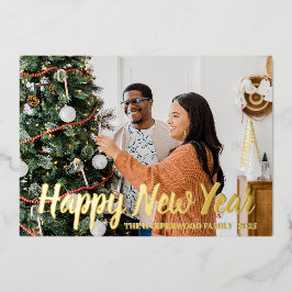 Eenvoudige Elegante Moderne Gelukkig Nieuwjaar Een Folie Feestdagenkaart