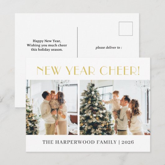 Eenvoudige Elegante Moderne Gelukkig Nieuwjaar Twe Feestdagenkaart (Voorkant / Achterkant)