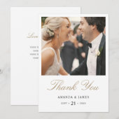Eenvoudige elegante moderne gouden foto bruiloft d bedankkaart (Voorkant / Achterkant)
