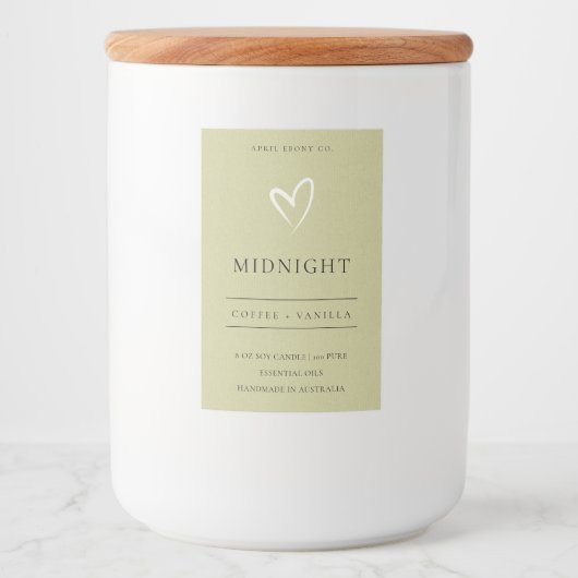 EENVOUDIGE ELEGANTE MODERNE GROENE WITTE HARTKANDL VOEDSELCONTAINER ETIKET (Voorkant)