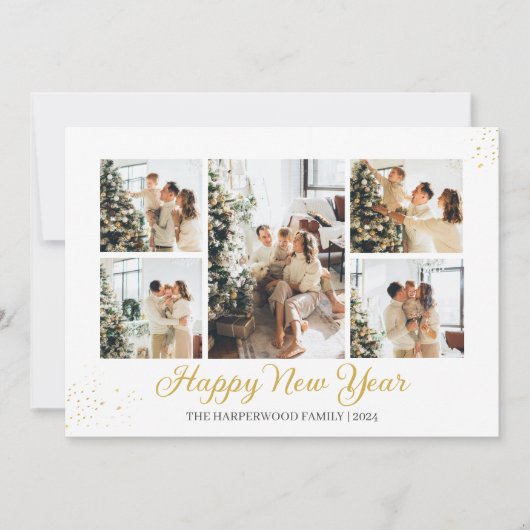 Eenvoudige elegante moderne Happy New Year foto co Feestdagenkaart (Voorkant)