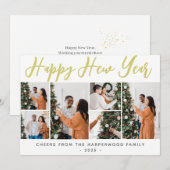 Eenvoudige elegante moderne Happy New Year Six Pho Feestdagenkaart (Voorkant / Achterkant)