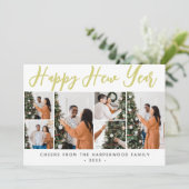 Eenvoudige elegante moderne Happy New Year Six Pho Feestdagenkaart (Staand voorkant)