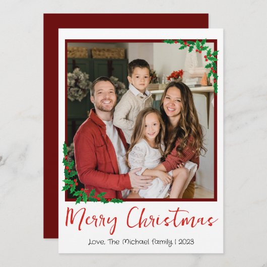 Eenvoudige Elegante Moderne Kerstmis familie Foto Feestdagenkaart (Voorkant / Achterkant)