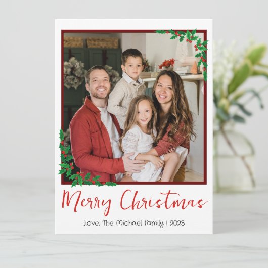 Eenvoudige Elegante Moderne Kerstmis familie Foto Feestdagenkaart (Staand voorkant)