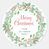 Eenvoudige elegante moderne krans rustieke kerst ronde sticker (Voorkant)
