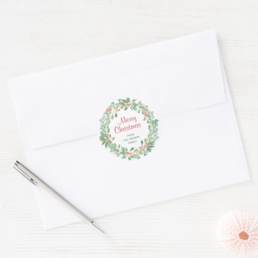 Eenvoudige elegante moderne krans rustieke kerst ronde sticker (Envelop)