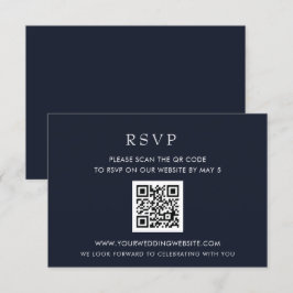 Eenvoudige Elegante Moderne Marine Huwelijk QR COD RSVP Kaartje