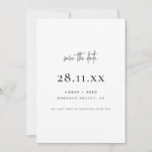Eenvoudige elegante moderne minimalistische witte save the date (Voorkant)