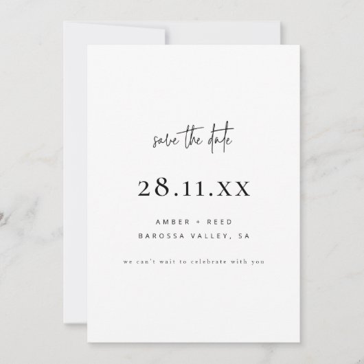 Eenvoudige elegante moderne minimalistische witte save the date (Voorkant)