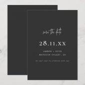 Eenvoudige elegante moderne minimalistische zwarte save the date (Voorkant / Achterkant)