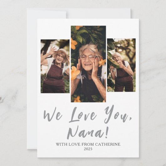 Eenvoudige elegante moderne Moederdag oma 3 foto Feestdagenkaart (Voorkant)