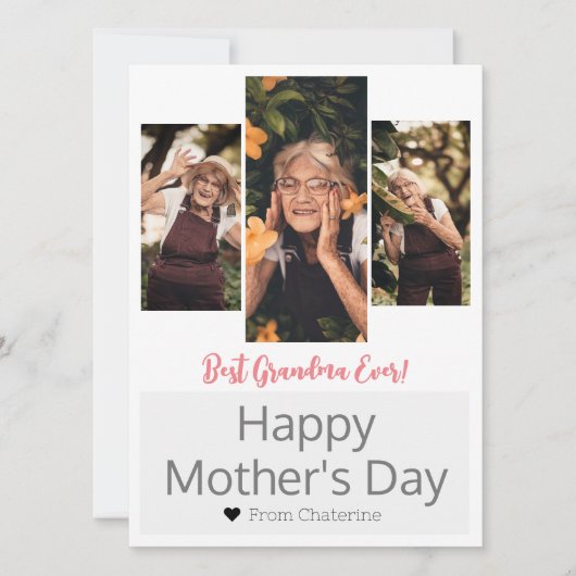 Eenvoudige elegante moderne Moederdag oma 3 foto Feestdagenkaart (Voorkant)