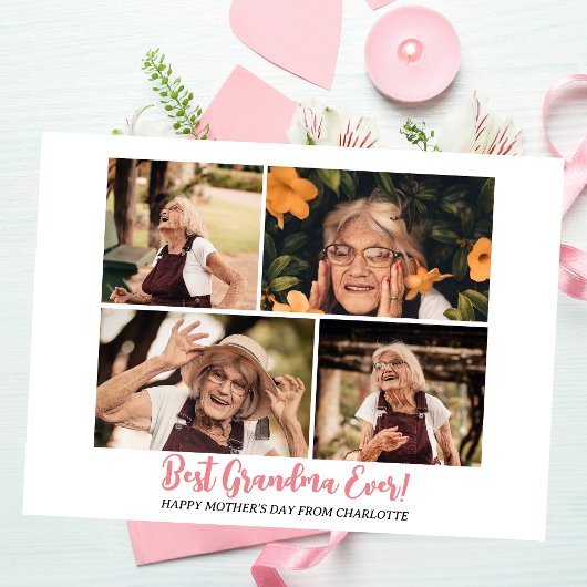 Eenvoudige elegante moderne Moederdag oma 4 foto Feestdagenkaart