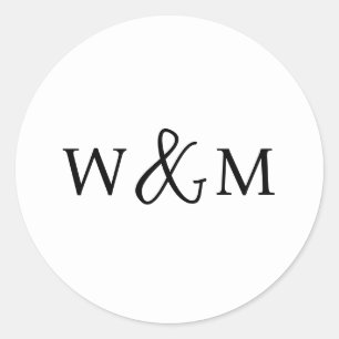 Eenvoudige Elegante Moderne Monogram Huwelijk Ronde Sticker