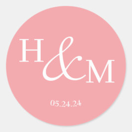 Eenvoudige Elegante Moderne Monogram Huwelijk Ronde Sticker