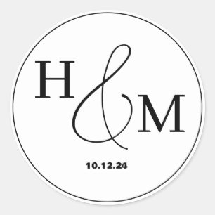 Eenvoudige Elegante Moderne Monogram Huwelijk Ronde Sticker