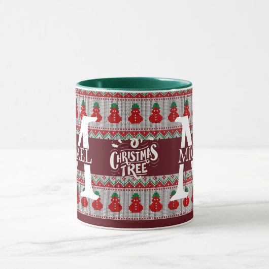 Eenvoudige Elegante Moderne Monogram Kerstvakantie Mok (Midden)