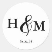 Eenvoudige Elegante Moderne Monogram Trouw Ronde Sticker (Voorkant)