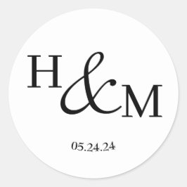Eenvoudige Elegante Moderne Monogram Trouw Ronde Sticker