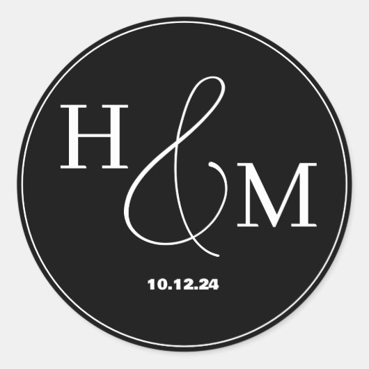 Eenvoudige Elegante Moderne Monogram Trouwdag Ronde Sticker (Voorkant)