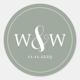 Eenvoudige Elegante Moderne Monogrammed Bruiloft Ronde Sticker