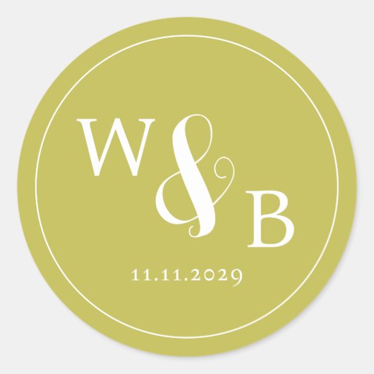 Eenvoudige Elegante Moderne Monogrammed Bruiloft Ronde Sticker (Voorkant)