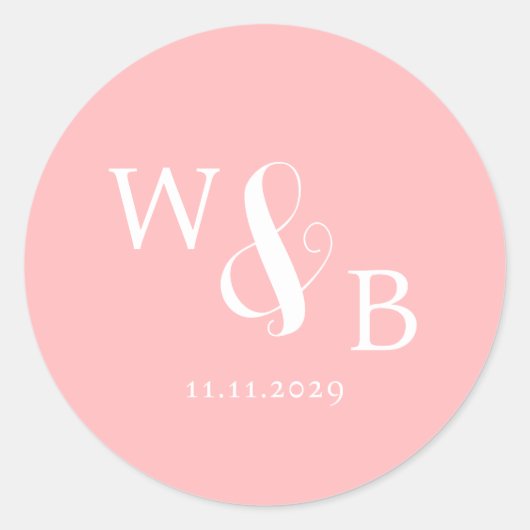 Eenvoudige Elegante Moderne Monogrammed Bruiloft Ronde Sticker (Voorkant)