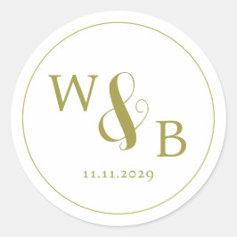 Eenvoudige Elegante Moderne Monogrammed Bruiloft Ronde Sticker
